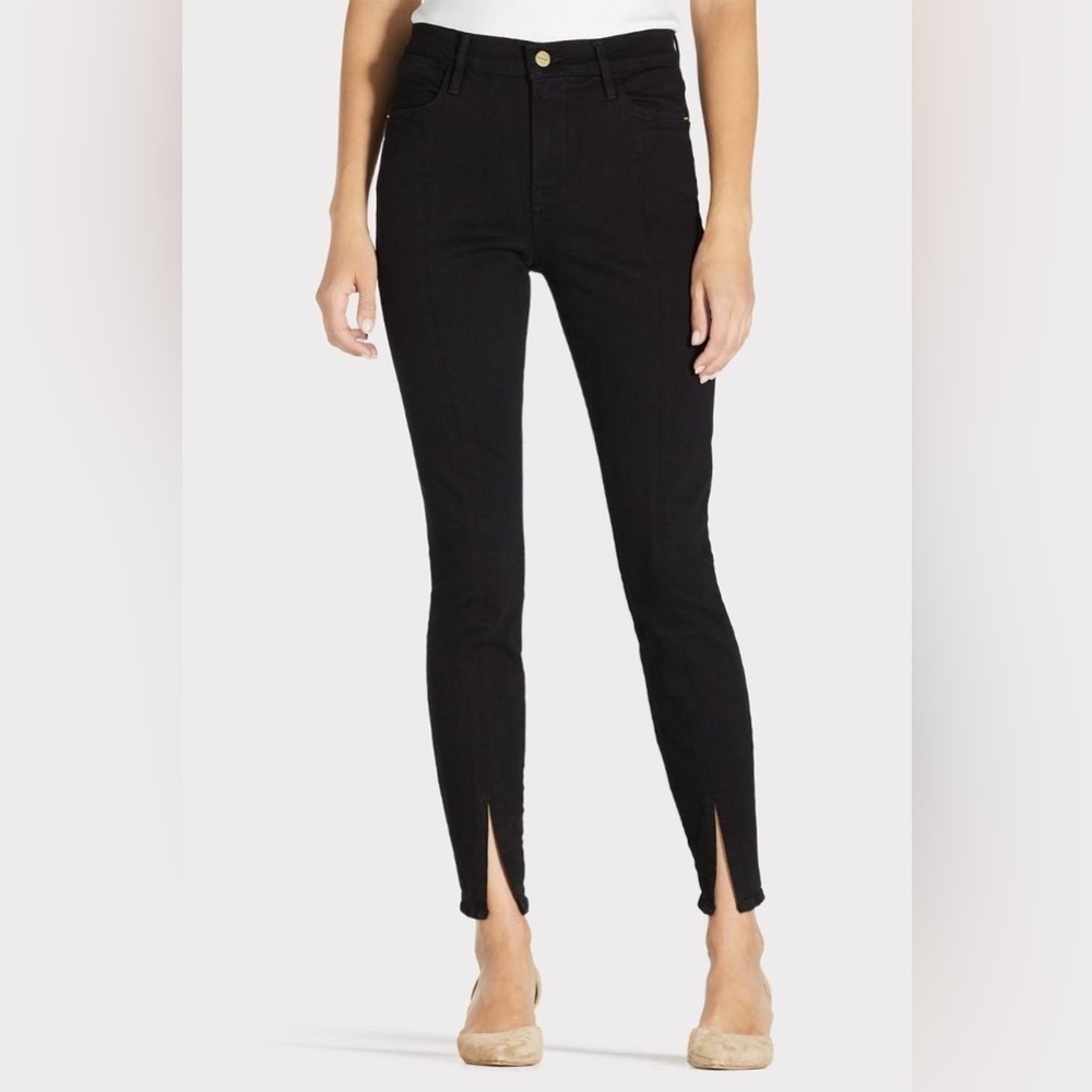 FRAME Le High Skinny Front Split - Film Noir Black Jeans 24